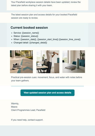 Session Plan Update email design preview
