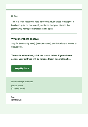 Community Connection — Final Note email design preview