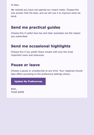 Reactivation One-Click Survey email design preview
