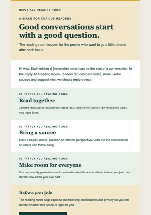 Pull Up a Chair for the Next Issue email design preview