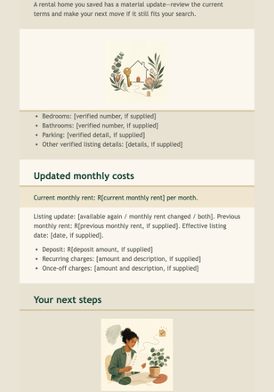 Saved Rental Update Alert email design preview
