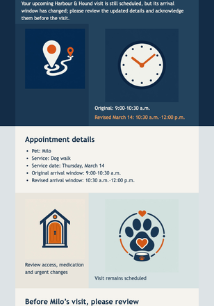 Revised Pet Visit Window email design preview