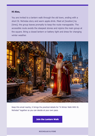 A Winter Walk With St. Nicholas email design preview