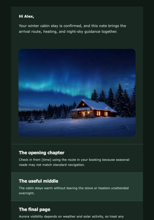 Your Cabin Under the Northern Lights email design preview