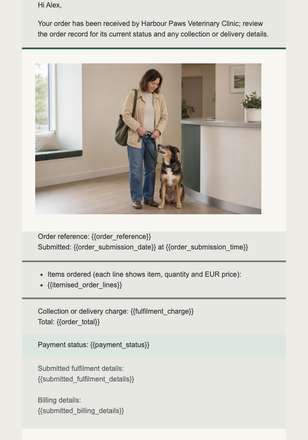 Veterinary Order Received email design preview