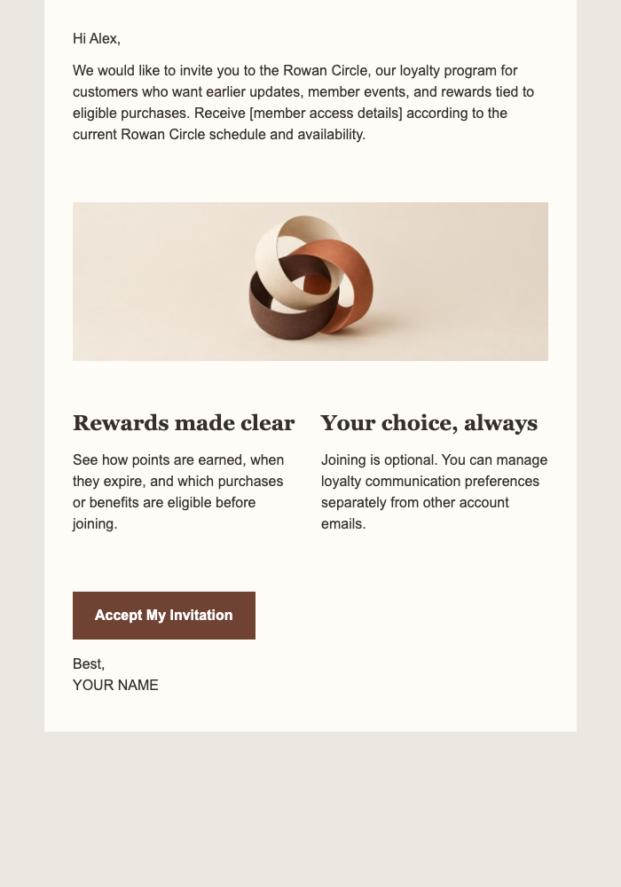 VIP Loyalty Invitation email design preview
