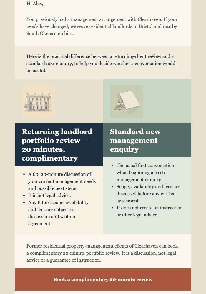 Former Landlord Portfolio Review email design preview