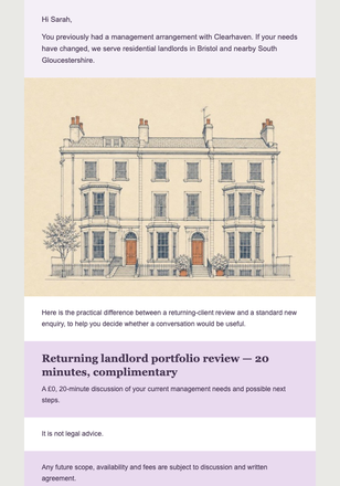 Former Landlord Portfolio Review email design preview
