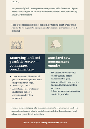 Former Landlord Portfolio Review email design preview