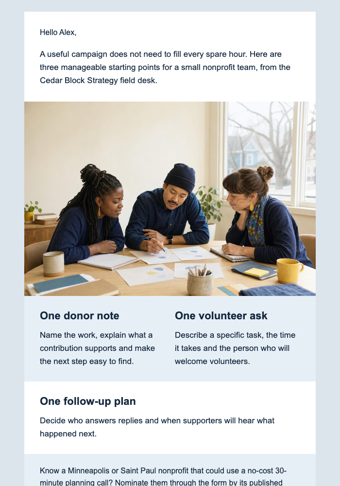 Giving Tuesday Field Note email design preview
