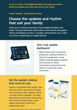 Set Your Club Update Preferences email design preview
