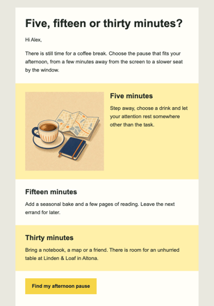 Afternoon Coffee Break Guide email design preview
