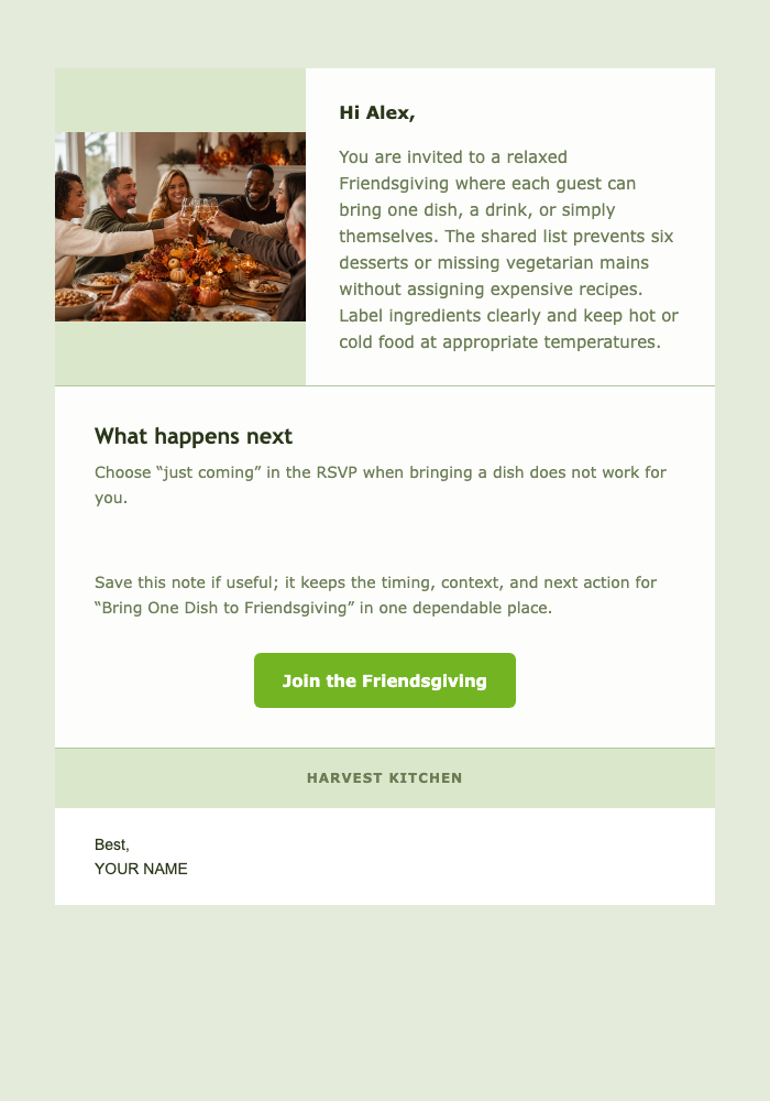Bring One Dish to Friendsgiving email design preview