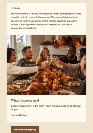 Bring One Dish to Friendsgiving email design preview
