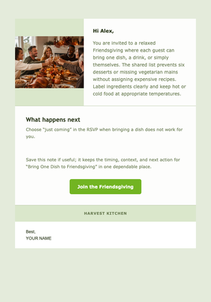 Bring One Dish to Friendsgiving email design preview