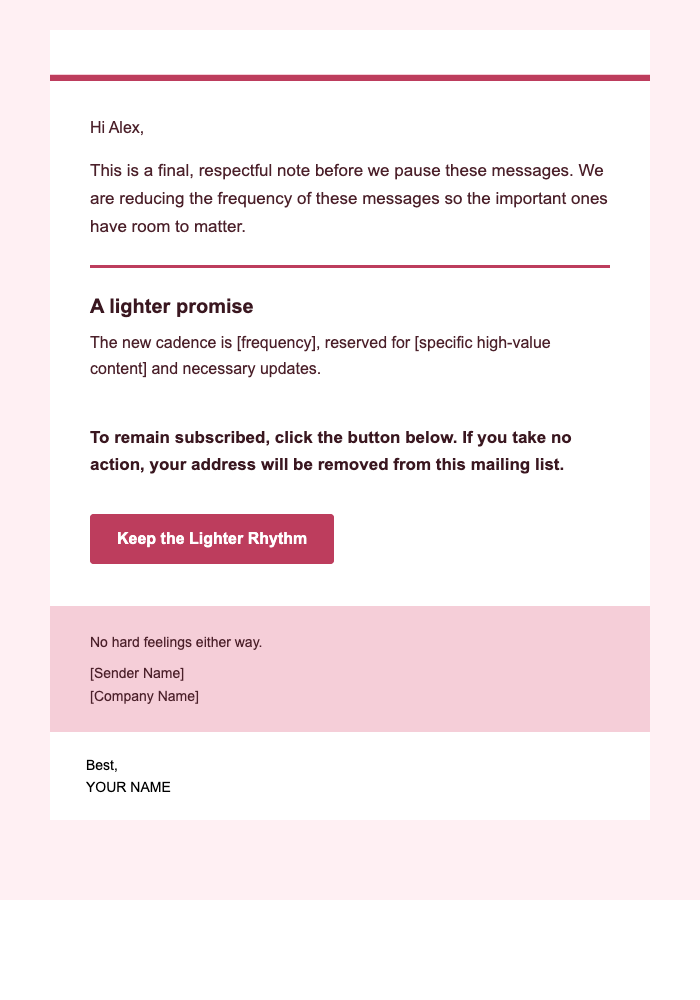 Lower Frequency — Final Note email design preview