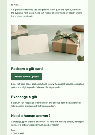 Post-Christmas Gift Options email design preview