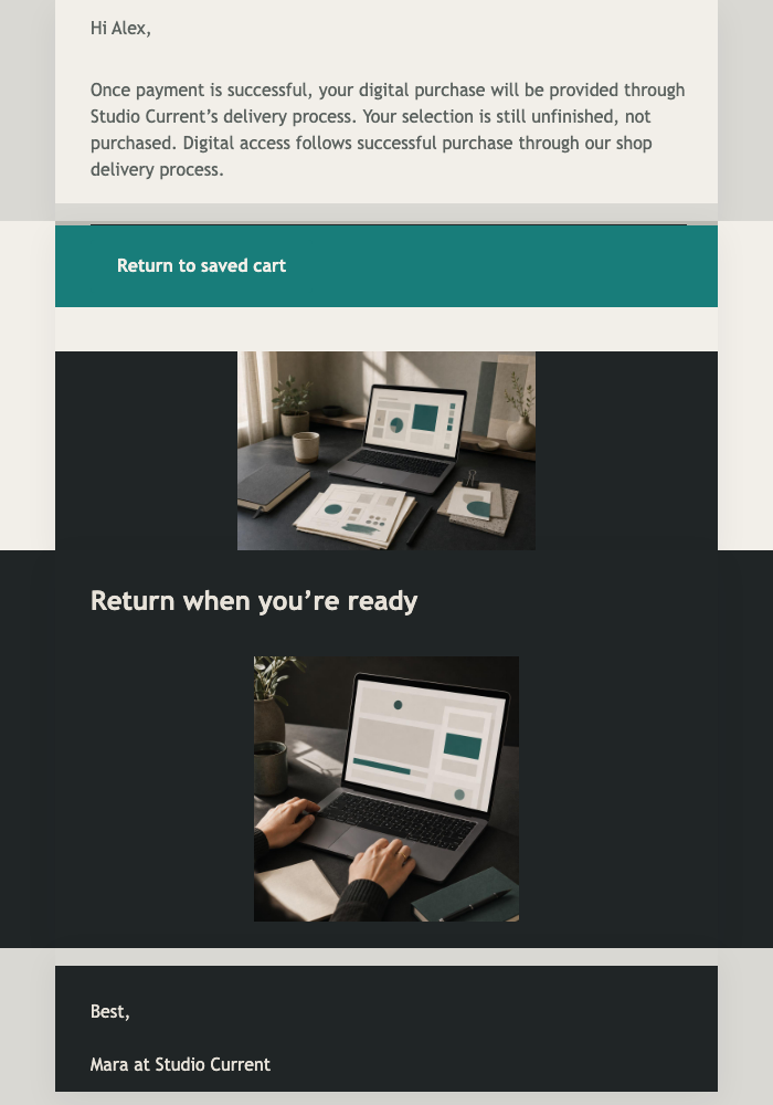 Studio Cart Return email design preview
