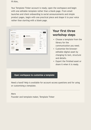 Workspace Welcome Note email design preview