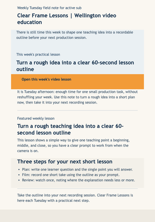 Tuesday Video Field Note email design preview