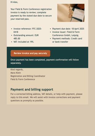 Conference Invoice Ready email design preview