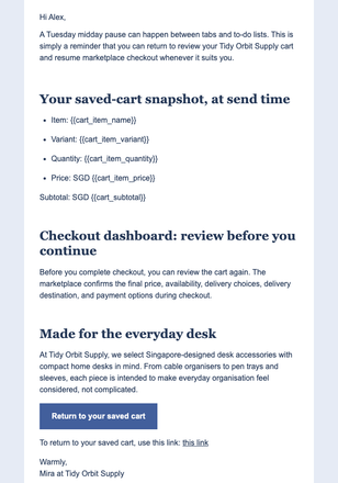 Cart Checkout Dashboard email design preview