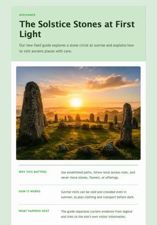 The Solstice Stones at First Light email design preview