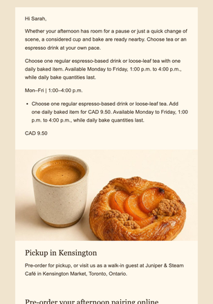 Afternoon Pairing Pickup email design preview