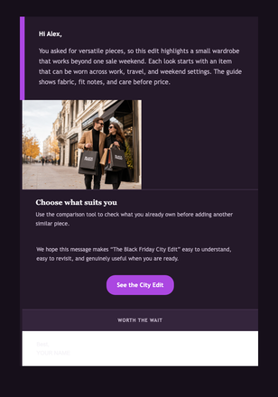 The Black Friday City Edit email design preview