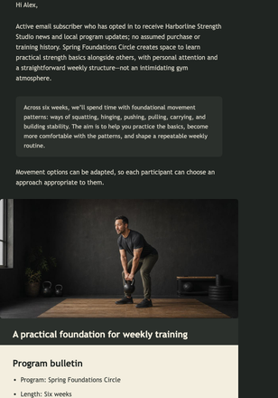 Spring Strength Cohort Launch email design preview