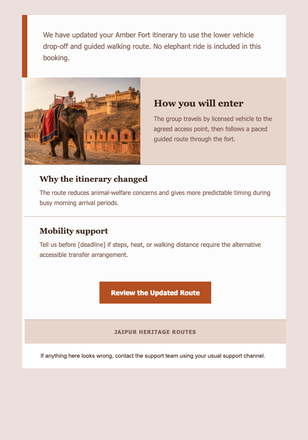 Amber Fort Access Update email design preview