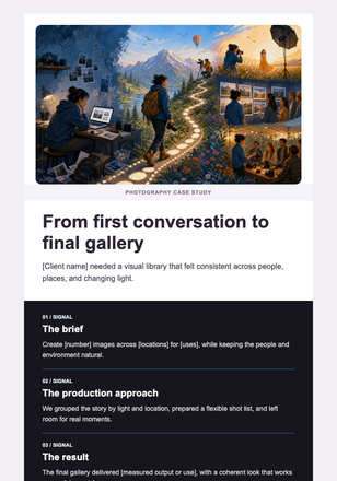 From Brief to Final Gallery — Photographers email design preview