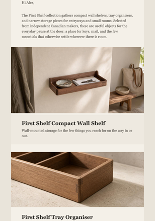 First Shelf Collection Launch email design preview