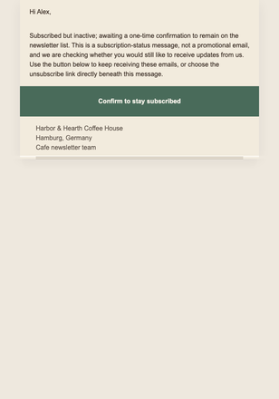 Newsletter Stay-Subscribed Notice email design preview