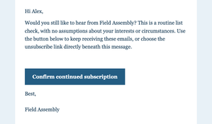 Keep Field Assembly Updates email design preview
