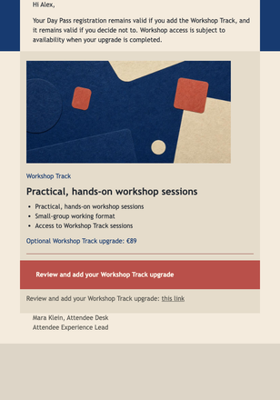 Workshop Track Upgrade email design preview