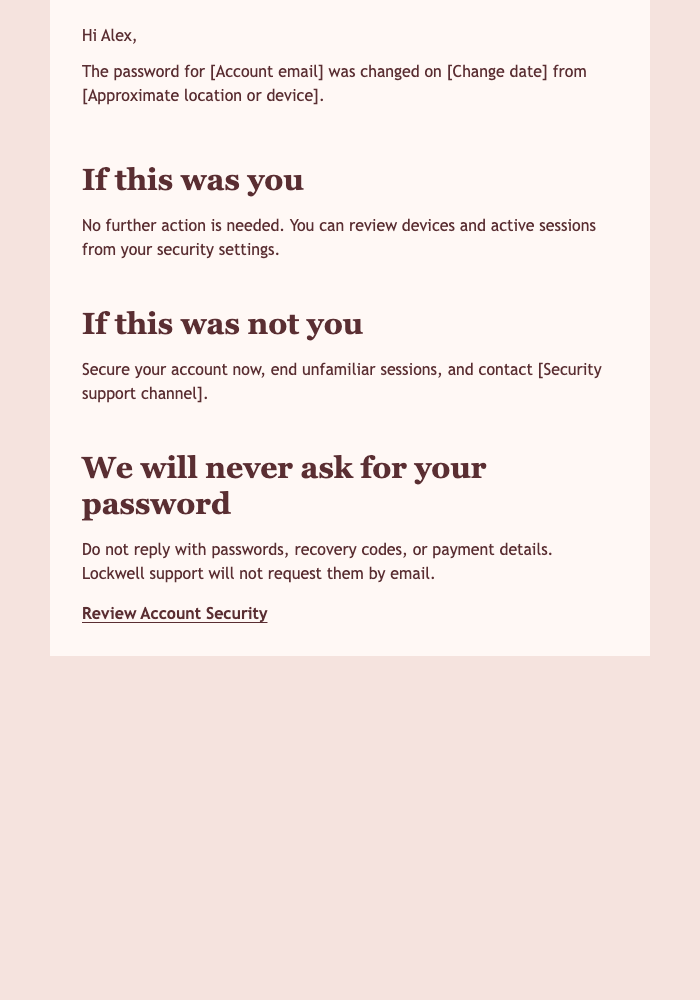 Password Changed Security Confirmation email design preview