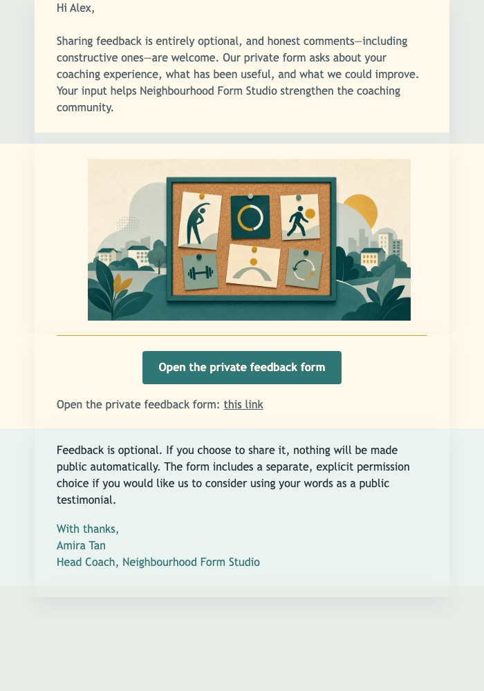 Six-Session Feedback Check-In email design preview