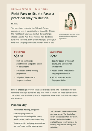 Conference Pass Picker email design preview