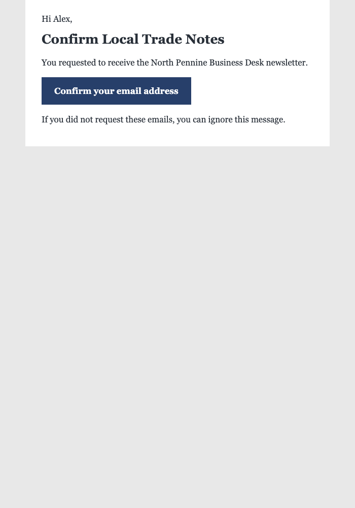 Confirm Local Trade Notes email design preview