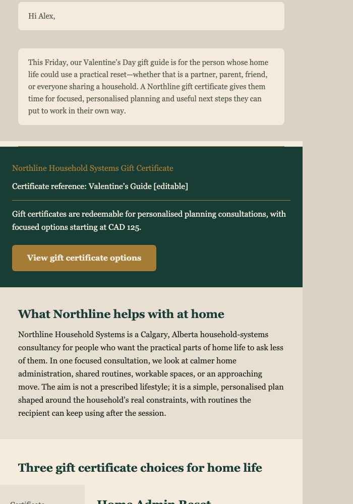 Valentine’s Consultation Gift Guide email design preview