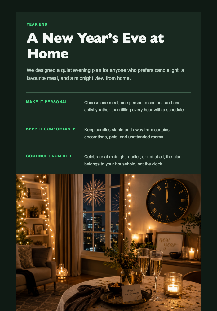 A New Year’s Eve at Home email design preview