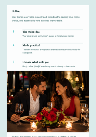Your Valentine Dinner Is Confirmed email design preview
