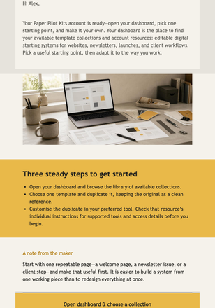 Maker Dashboard Welcome email design preview