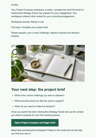 Project Compass Welcome email design preview