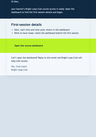 Course Dashboard Ready email design preview