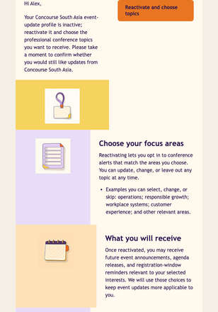 Conference Updates Reactivation email design preview