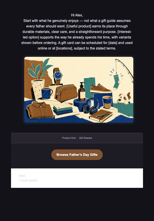 Thoughtful Gifts, No Guesswork — Father’s Day email design preview