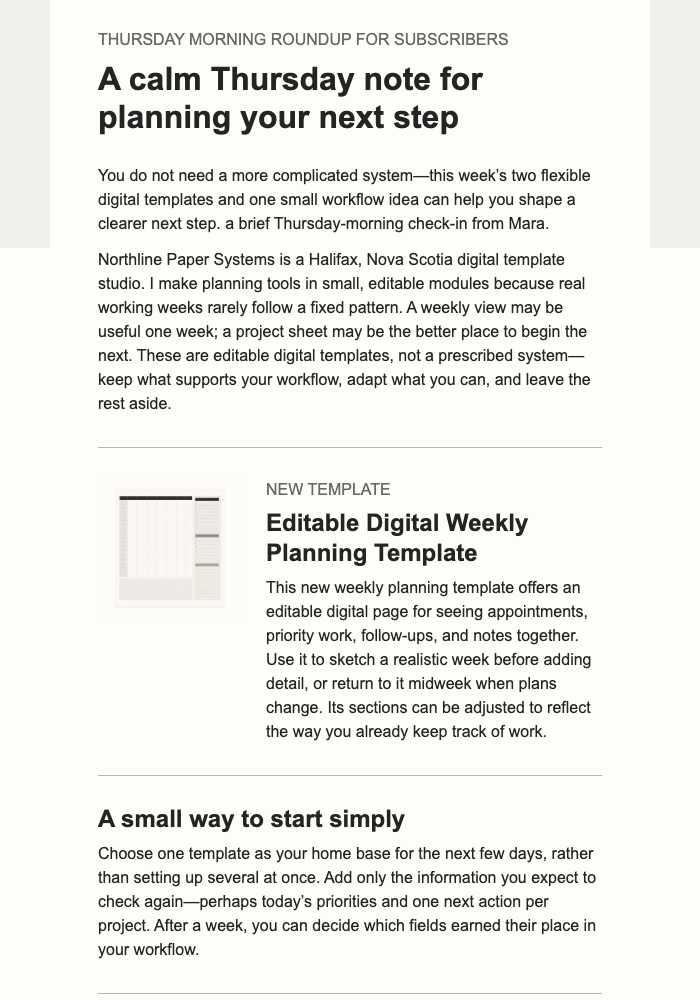 Thursday Template Note email design preview