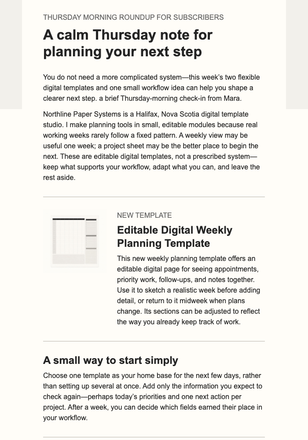 Thursday Template Note email design preview